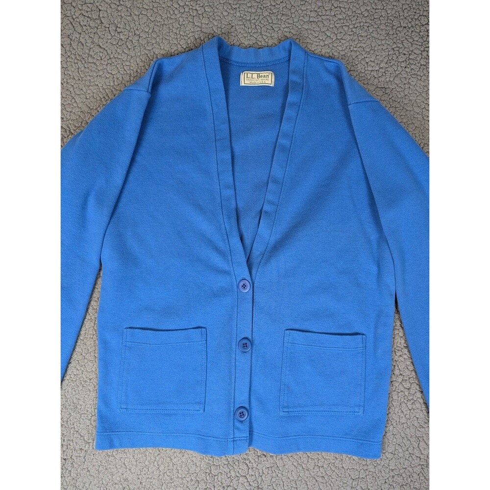 Vintage LL Bean Women's Cotton V Neck Button Up Med Long Sleeve Cardigan Blue
